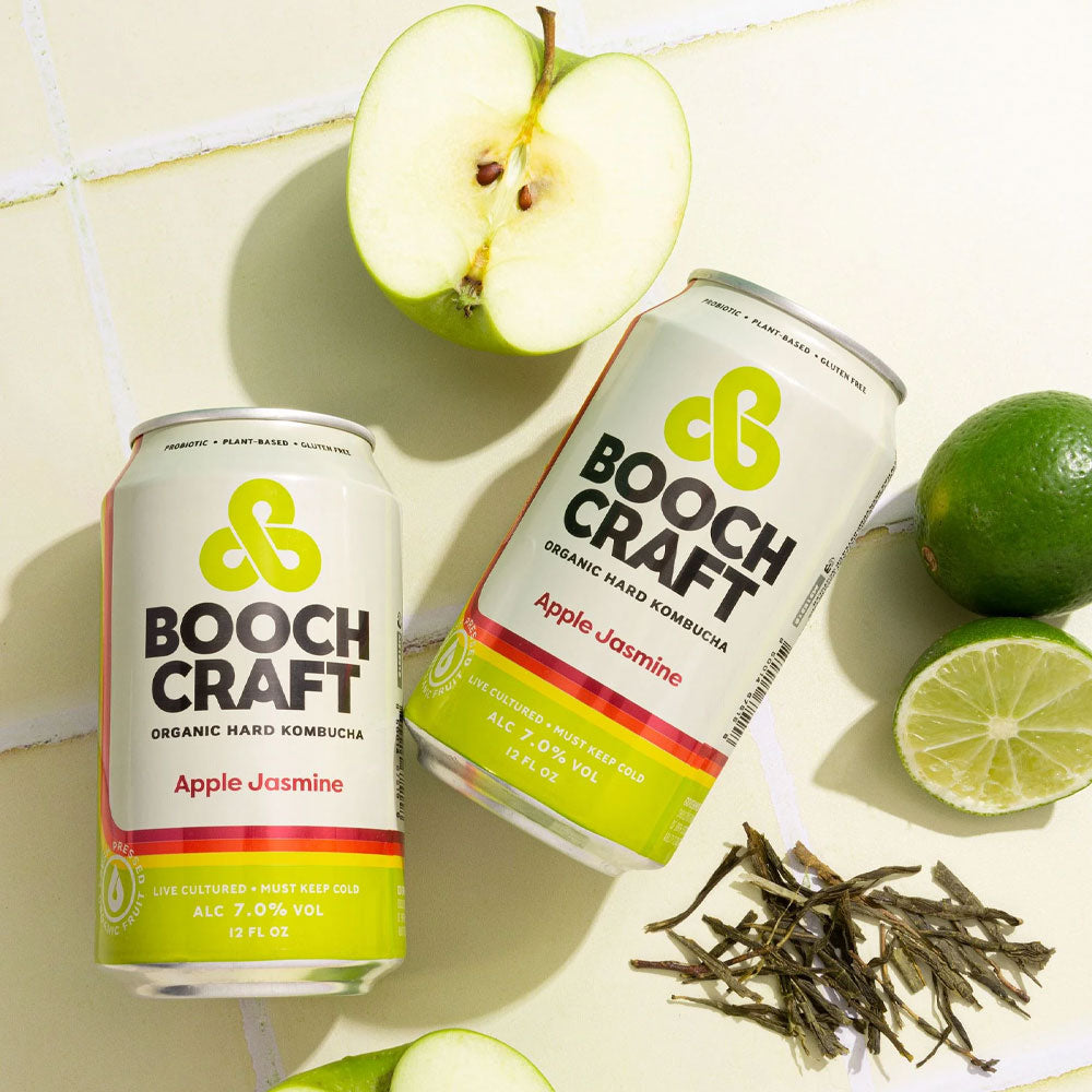 Boochcraft - Kombucha duro de manzana y jazmín, paquete de 6, latas de 12 oz