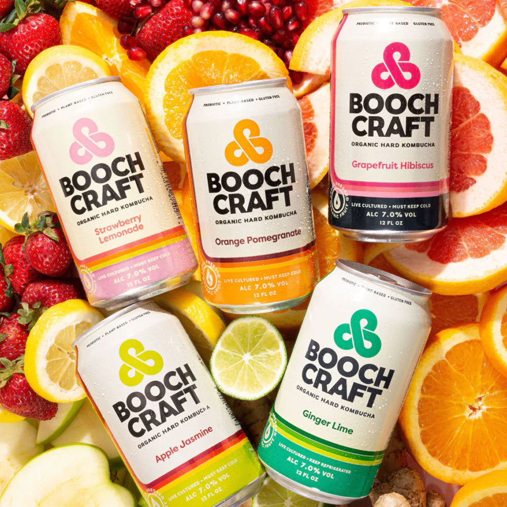 Kombucha duro de naranja y granada de Boochcraft, paquete de 6 latas de 12 oz
