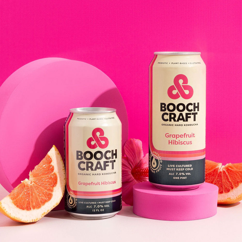 Kombucha duro de pomelo y hibisco de Boochcraft, paquete de 6, latas de 12 oz