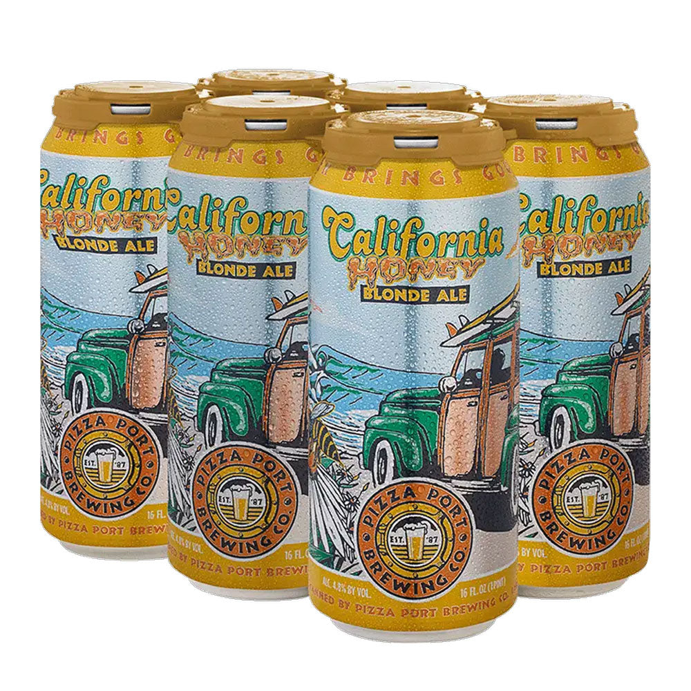 Latas de cerveza rubia con miel de California Pizza Port, paquete de 6 (16 oz)