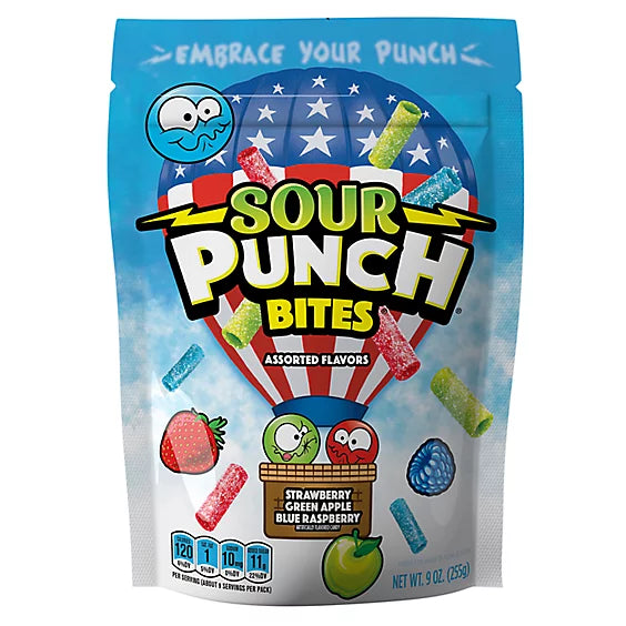 Sour Punch Bites Americana Assorted Candy Resealable Bag 9 oz image 0