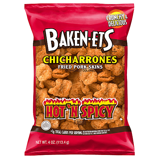 Baken-Ets Fried Pork Skins Hot N Spicy 4 oz image 0