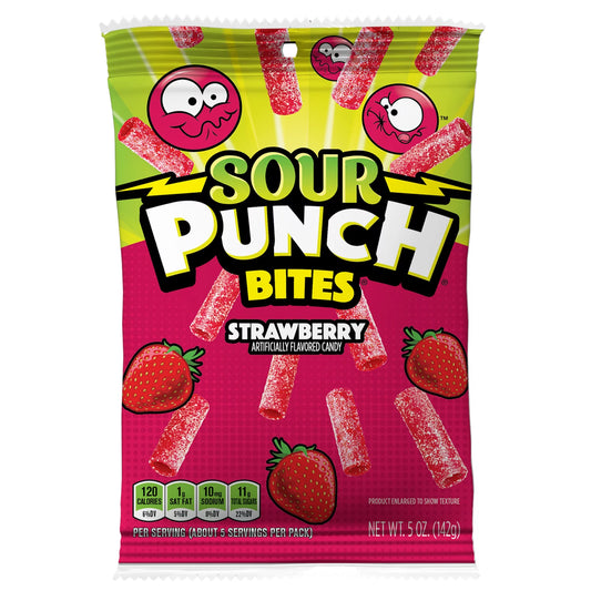 Sour Punch Bites, Strawberry Chewy Fruit Flavored Candy 5 oz image 0