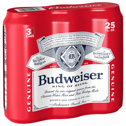 Budweiser Beer 3pk - 25oz Cans image 0