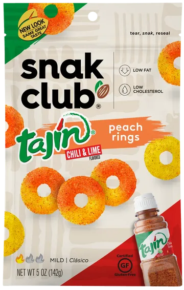 Snak Club Tajin Peach Rings, Sweet and Spicy Gummy Snacks 5 oz image 0