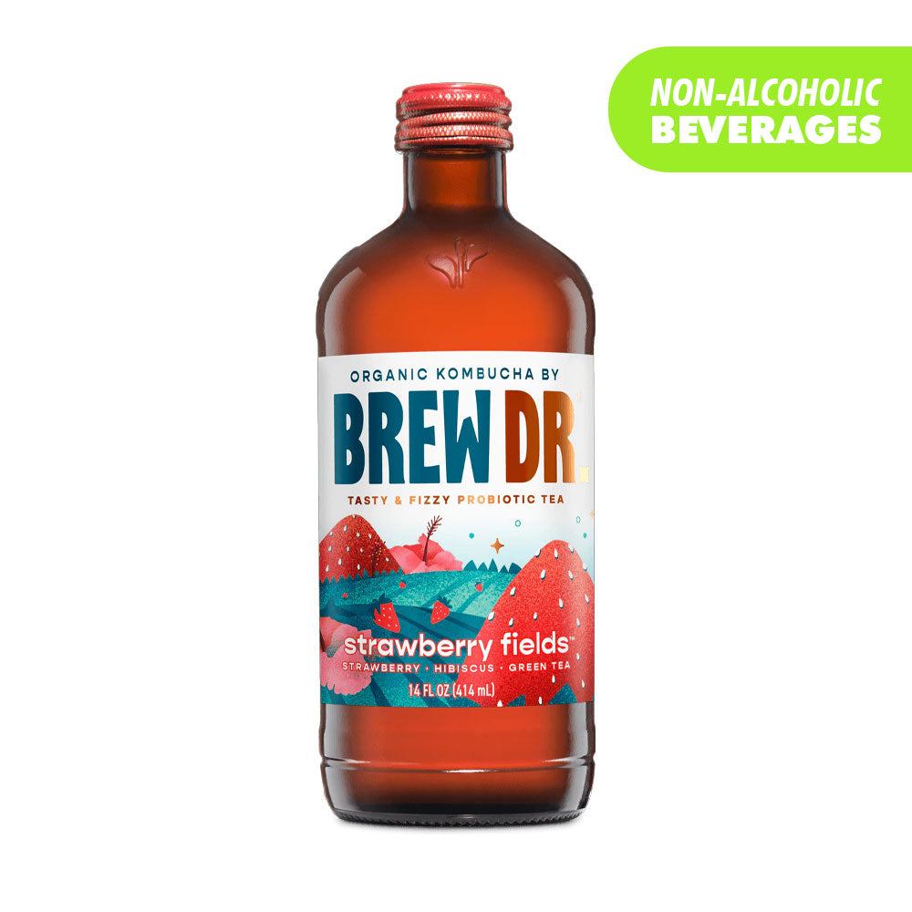 Brew Dr. Strawberry Fields Kombucha Organic Single Bottle 14oz