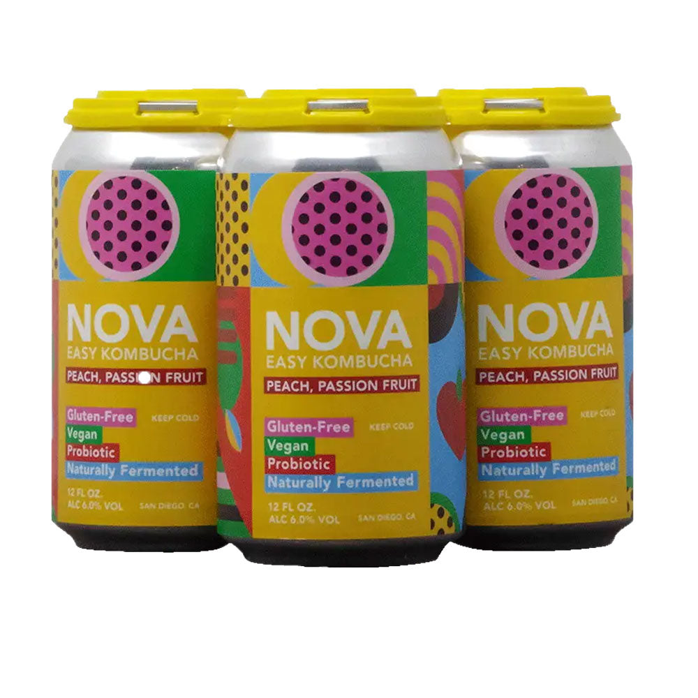 Nova Peach Passionfruit Hard Kombucha 4pk - 12oz Cans