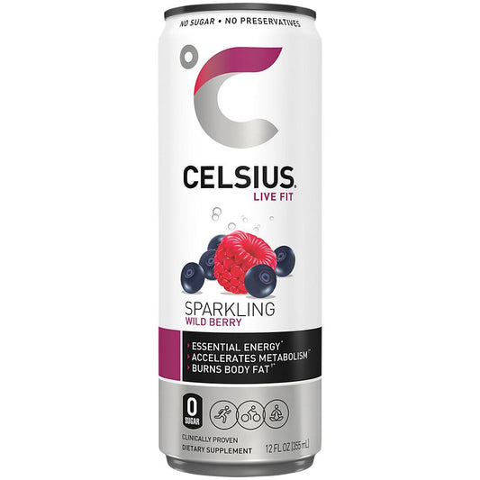 Celsius Sparkling Energy Drink Wild Berry 12oz image 0